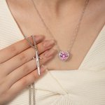 Personalized Heart-shaped and Gothic Sword Pendant Matching Necklace Set with Birthstone and Zircon Anniversary Birthday Gift for Couples