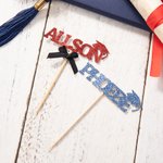 Personalisierte Multicolor Glitter Bachelor Hut Bogen wiederverwendbare Satz von 5 Cupcake Toppers mit Namen Geburtstag Graduierung Party Dekor Geschenk für Absolventen