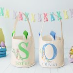 Borsa a secchiello con orecchie di coniglio Peter Rabbit personalizzata con iniziale e nome cestino per uova di Pasqua regalo per bambini