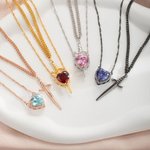 Personalized Heart-shaped and Gothic Sword Pendant Matching Necklace Set with Birthstone and Zircon Anniversary Birthday Gift for Couples