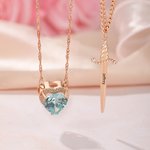 Personalized Heart-shaped and Gothic Sword Pendant Matching Necklace Set with Birthstone and Zircon Anniversary Birthday Gift for Couples
