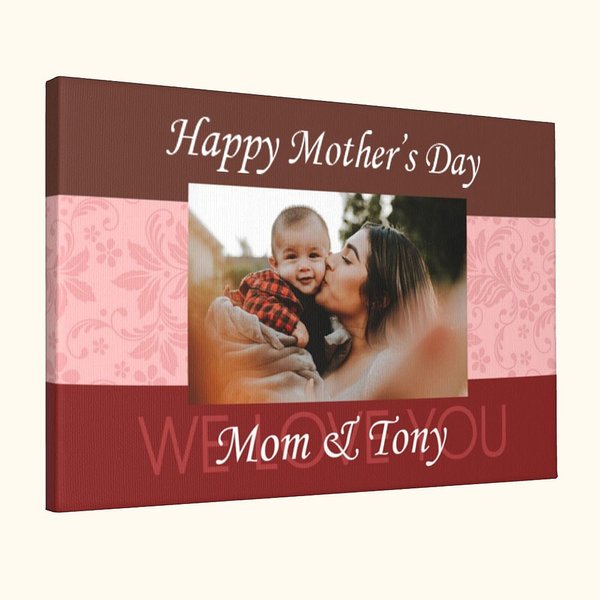 Personalised Vintage Flowers Canvas Photo Painting with Text Wall Art Mother's Day Gift for Mom