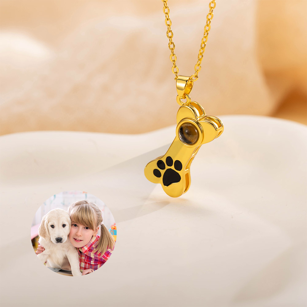 Collier de projection de photo d'os de chien ou de chat avec nom gravé Cadeau d'anniversaire commémoratif pour les femmes propriétaires d'animaux de compagnie
