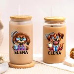 Personalisierte Cartoon-Charakter Tier vor Kaffee koffeinhaltigen Namen 20oz Glasbecher mit Stroh Büro Geburtstag Geschenk für Kaffee-Liebhaber Familie Freund