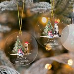 Gepersonaliseerd Olieverfschilderij Kerstmuts Hond Kat Foto Duidelijk Acryl Ornament met Naam en Jaar Eerste Kerstmis Home Decor Huisdier Feest Cadeau voor Huisdiereigenaren