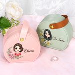 Personalized Birth Flower Name Wreath Cartoon Portable Leather Travel Jewelry Case with Handle Birthday Bridesmaid Mother's Day Gift for Women