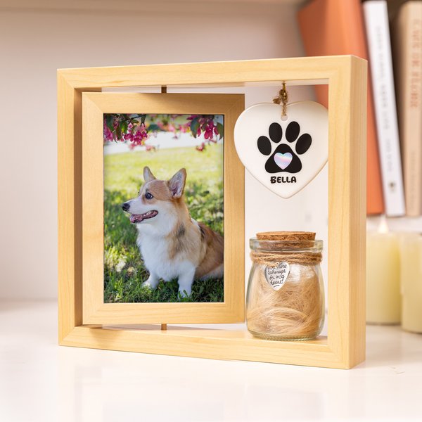 Cadre en Bois Personnalisé avec 1-2 Photos et Nom sur Ornement Bocal à Poils Inclus Décoration de Maison Cadeau Commémoratif pour Amoureux des Animaux