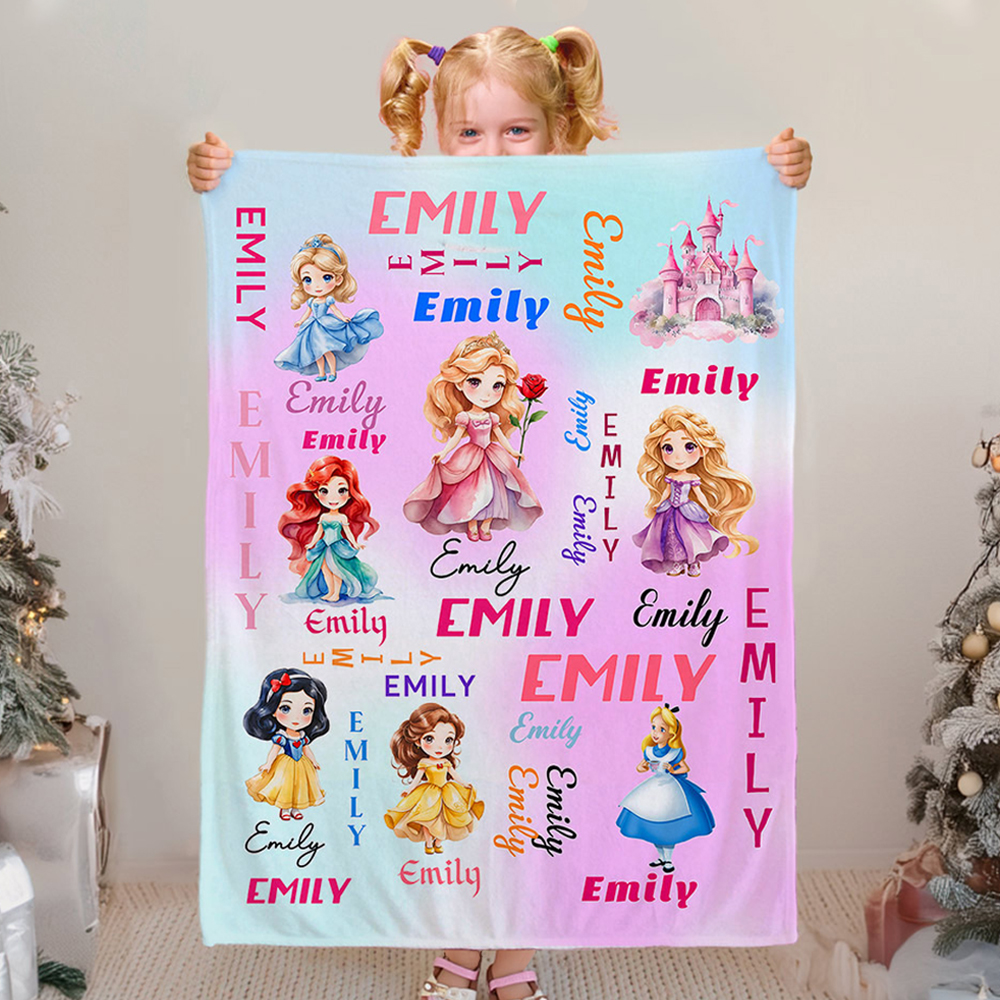 Couverture Personnalisée Princesse Château Fantaisie Licorne avec Nom Décoration Maison Anniversaire Baby Shower Cadeau pour Enfants