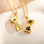 Personalisierte Hundekatze Knochen Pfote drucken Foto Projektion Halskette mit eingraviertem Namen zierlichen Schmuck Memorial Geburtstag Geschenk für Frauen Tierbesitzer
