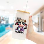 Personalisierte Cartoon-Charakter Tier vor Kaffee koffeinhaltigen Namen 20oz Glasbecher mit Stroh Büro Geburtstag Geschenk für Kaffee-Liebhaber Familie Freund