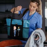 Personalizzato personaggio dei cartoni animati nascita fiore fiocco grande Oxford Tote Bag con nome e testo viaggio essenziale compleanno infermiere settimana regalo per il personale medico