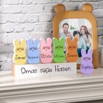 Personalisiertes 1-15 Osterhasen Familie Holzblock Set mit Namen Bunte Errötende Kaninchen Haus Deko Ostern Geschenk für Mama Oma
