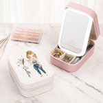 Gepersonaliseerde Zodiac Geboortebloem Cartoon Karakter PU Leren Sieraden Doos met Naam en LED Make-up Spiegel Verjaardag Moederdag Cadeau voor Vrouwen