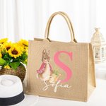 Borsa di juta personalizzata con design del coniglio Peter Rabbit iniziale e nome adatto per la caccia alle uova di Pasqua regalo per bambini