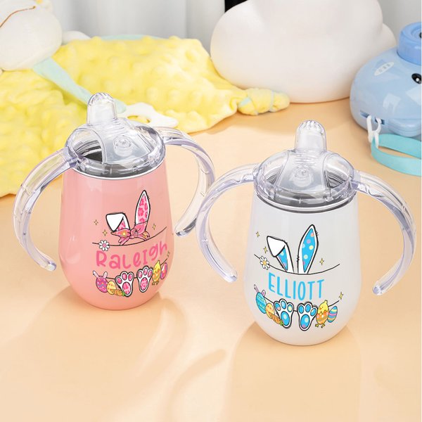 Tasse isotherme personnalisée avec nom et poignée pour les œufs de Pâques Cadeau d'anniversaire pour les enfants en bas âge