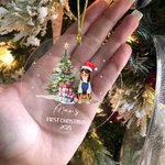 Gepersonaliseerd Olieverfschilderij Kerstmuts Hond Kat Foto Duidelijk Acryl Ornament met Naam en Jaar Eerste Kerstmis Home Decor Huisdier Feest Cadeau voor Huisdiereigenaren