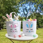 Panier en toile personnalisé avec nom et poignée Œufs de Pâques amusants Chasse Cadeau de vacances pour garçons Filles