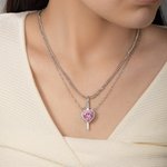 Personalized Heart-shaped and Gothic Sword Pendant Matching Necklace Set with Birthstone and Zircon Anniversary Birthday Gift for Couples