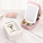 Personalised Bible Verse Birth Flower Bouquet Travel Jewellery Box with Name and Changing Color LED Makeup Mirror Birthday Wedding Gift for Women