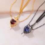 Personalized Heart-shaped and Gothic Sword Pendant Matching Necklace Set with Birthstone and Zircon Anniversary Birthday Gift for Couples
