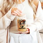 Personalisierte Cartoon-Charakter Tier vor Kaffee koffeinhaltigen Namen 20oz Glasbecher mit Stroh Büro Geburtstag Geschenk für Kaffee-Liebhaber Familie Freund