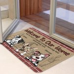 Personalized Welcome To Our Home We're Friendly Licking Dancing And Welcoming You Door Mat Home Decoration Birthday Christmas Gift for Pet Owner