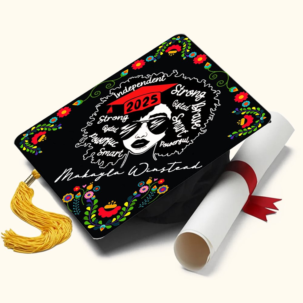 Cadeau de fin d'études personnalisé en forme de fleur pour fille forte avec le nom de la classe 2025 Cadeau de fin d'études pour les diplômés