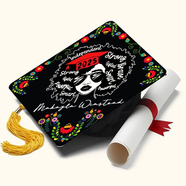 Cadeau de fin d'études personnalisé en forme de fleur pour fille forte avec le nom de la classe 2025 Cadeau de fin d'études pour les diplômés