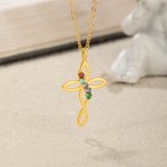 Personalisierte Wrapped Cross Halskette mit 1-5 Familie Birthstones Geburtstag Jahrestag Muttertag Geschenk für Mama Oma Frauen