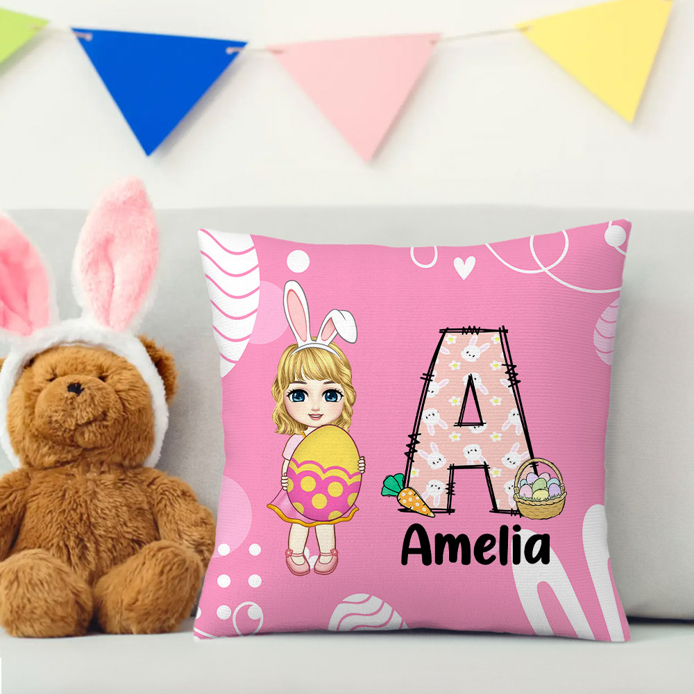 Taie d'oreiller personnalisée en forme d'œuf de Pâques, garçon ou fille, avec nom, pour la fête de Pâques Cadeau de pendaison de crémaillère pour enfants