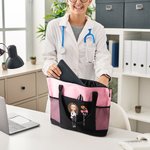 Personalizzato personaggio dei cartoni animati nascita fiore fiocco grande Oxford Tote Bag con nome e testo viaggio essenziale compleanno infermiere settimana regalo per il personale medico