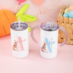 Personalized Cute Bunny Initial and Name 11oz Ceramic Mug 12oz Enamel Mug Sippy Cup Easter Party Favor Gift for Kids