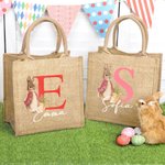 Borsa di juta personalizzata con design del coniglio Peter Rabbit iniziale e nome adatto per la caccia alle uova di Pasqua regalo per bambini