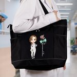 Personalizzato personaggio dei cartoni animati nascita fiore fiocco grande Oxford Tote Bag con nome e testo viaggio essenziale compleanno infermiere settimana regalo per il personale medico
