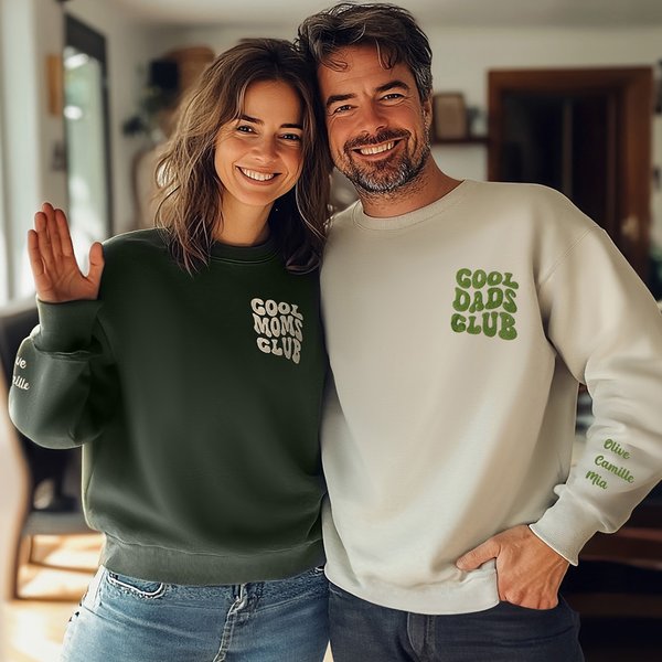 Personalised Embroidered Cool Moms Dads 100% Cotton Unisex Sweatshirt with Kid Names Mother's Day Father's Day Baby Announcement Gift for Parents