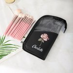 Personalisierte Vintage Geburt Blume Name Wasserdicht Vertikale Makeup Pinsel Tasche mit 10 Stück Makeup Pinsel Reisezubehör Geburtstag Geschenk für Frauen