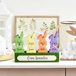 Personalisiertes Niedliches Cooles Lächelndes Gesicht Holz Kaninchen Beflockter Block Set Bunte Haus Deko Ostern Geburtstag Geschenk für Mama Oma