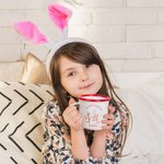 Personalized Cute Bunny Floral Initial 12oz Enamel Mug with Name Happy Easter Birthday Gift for Boys Girls