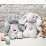 Personalized Pink Coquette Bow Initial Cute Easter Bunny Plush Stuffed Animal Toy with Name Easter Birthday Gift for Kids