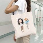 Personalized Birth Flower Bow Stethoscope Cartoon Character Canvas Tote Bag with Name Appreciation Birthday Gift for Nurse Doctor Medical Staff