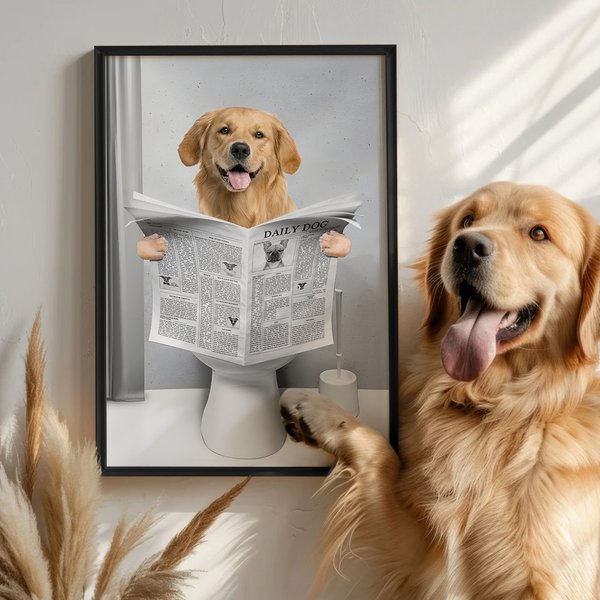 Personalized Reading Newspaper Cat Dog Photo Canvas Poster Framed Frameless Painting Wall Decor Birthday Memorial Gift for Pet Owners