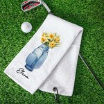 Personalisierte Geburt Blume Golf Tasche Vase saugfähige Waffel Sport Handtuch mit Namen und hängenden Clip Geburtstag Sport Zubehör Geschenk für Golfspieler