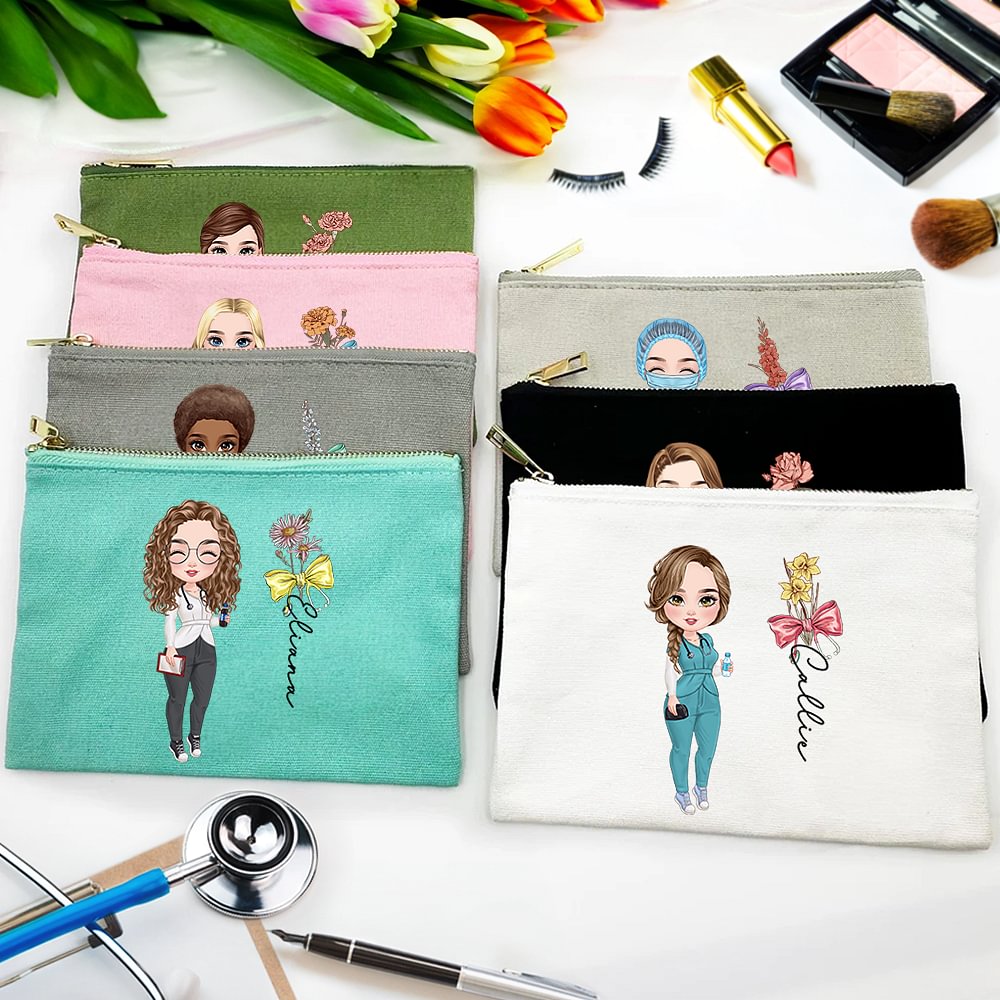 Sac de maquillage en toile avec nom Cadeau d'appréciation de la semaine de l'infirmière pour le personnel médical Femmes