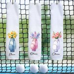 Personalisierte Geburt Blume Golf Tasche Vase saugfähige Waffel Sport Handtuch mit Namen und hängenden Clip Geburtstag Sport Zubehör Geschenk für Golfspieler