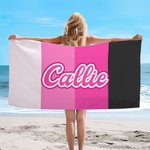 Personalised Four-colour Spliced Oversized Quick Dry Beach Towel with Name Birthday Beach Pool Party Gift for Kids Family