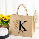 Gepersonaliseerde Duurzame Geboortebloem Jute Tote Bag met Naam Initiaal Tas Verjaardag Bruiloft Feest Cadeau voor Vrouwen