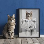 Personalized Reading Newspaper Cat Dog Photo Canvas Poster Framed Frameless Painting Wall Decor Birthday Memorial Gift for Pet Owners