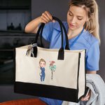 Personalisierte Geburtsblume Schleife Cartoon-Charakter Tragetasche Tote Bag Geburtstag Krankenschwester Woche Geschenk für medizinisches Personal