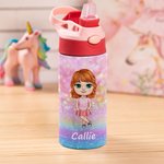 Personalisierte Fantasy Cartoon Character Name 12oz Kind isolierte Wasserflasche mit Griff und Stroh Geburtstag Geschenk für Jungen Mädchen
