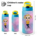 Personalisierte Fantasy Cartoon Character Name 12oz Kind isolierte Wasserflasche mit Griff und Stroh Geburtstag Geschenk für Jungen Mädchen